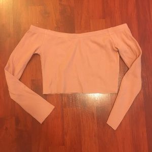 Pink long sleeve off shoulder crop top